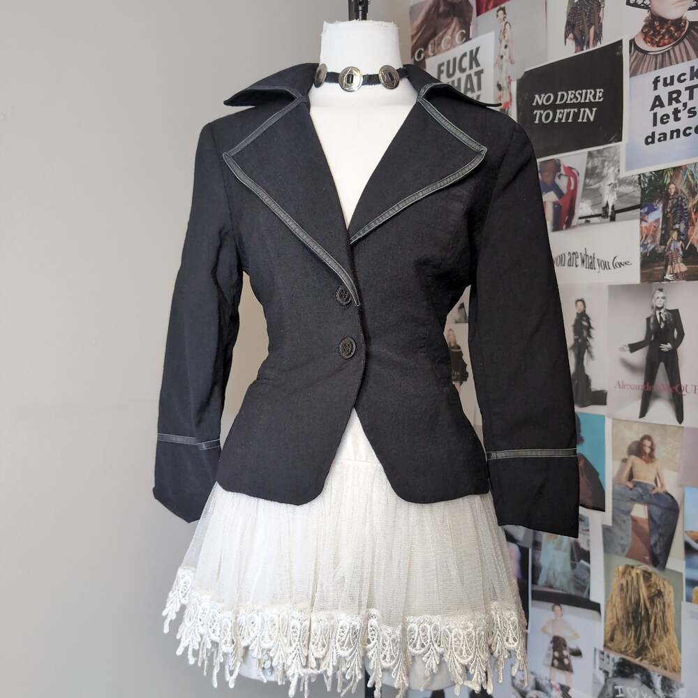 Black Trimmed Lapel Fitted Blazer Bebe Y2k